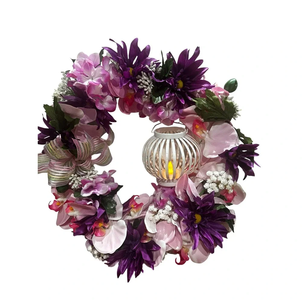 Grapevine Wreath; Spring & Summer Purple and pink; Floral Door Decor